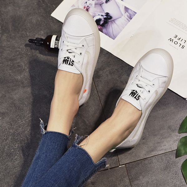 

low-cut white shoes women's 2019 spring new style korean-style versatile comfortable flat breathable slip-on lazy summer spring, Black