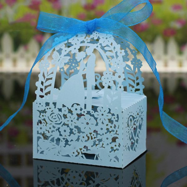 

50pcs birthday party wedding hollow favor ribbon chocolate candy boxes