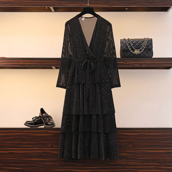 

4xl 5xl осень с длинным рукавом плюс размер платья женщина элегантный v-образным вырезом длинные платья партии большой размер vintage платье, Black;pink