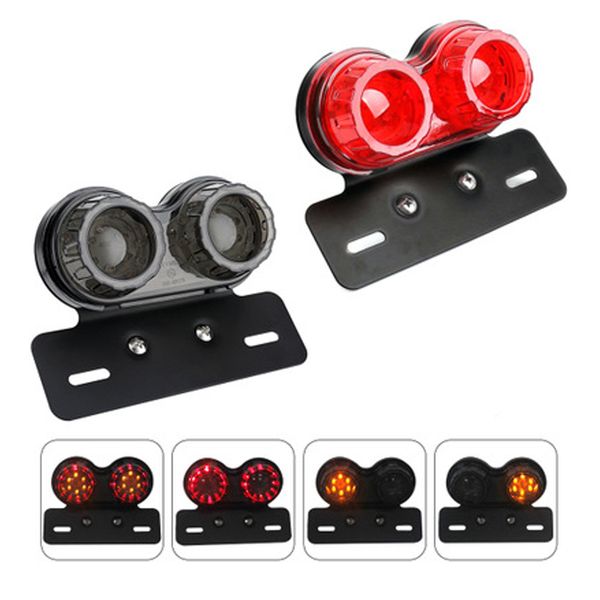 Universal Motocicleta Dupla LED Tail Light Lente Fumado Plástico Luzes Integradas Gire Sinal Freio Iluminação Lâmpada de Condução Traseira