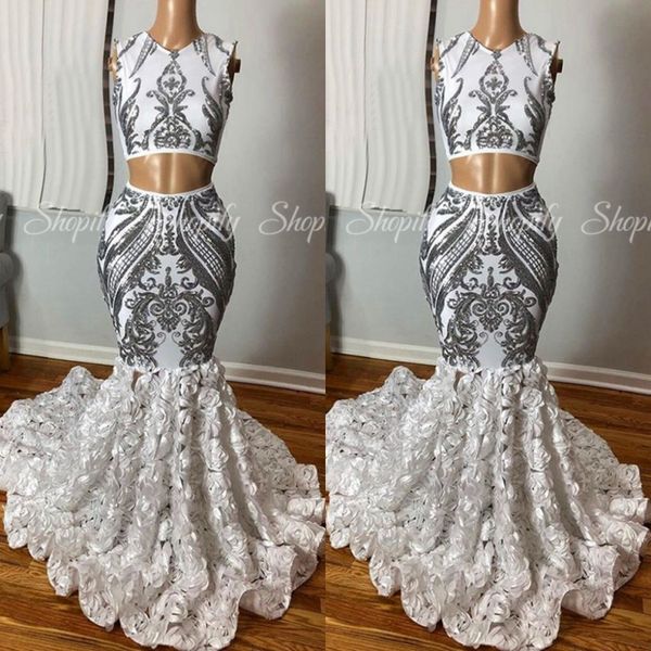 

2020 sexy двухкусочный silver длинные пром платья русалка блестки африканские черные девушки gala пром платья, Black