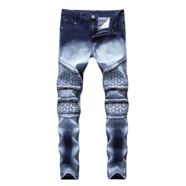 

the new fashionable men's jeans zipper stretch fashion two-color men slim straight tube jean pants, Blue