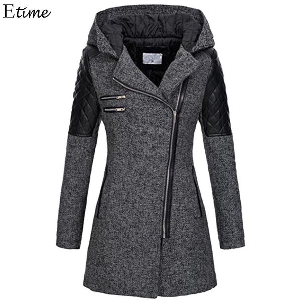 

women winter hooded coat autumn zipper slim outerwear spring fashion patchwork black female warm windproof overcoats