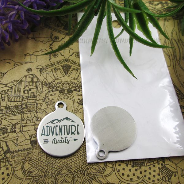 

40pcs--"adventure awaits version 2"stainless steel charms more style for choosing diy charms pendants for necklace, Bronze;silver