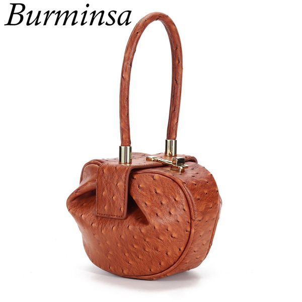 

burminsa vintage ostrich grain genuine leather bags ball shape custom design women handbags evening party ladies hand bags 2020