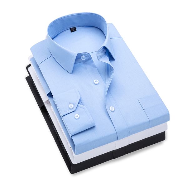 

2020 new fashion shirt men business casual black white long sleeve man dress shirts formal slim fit mens clothing big size 37-44, White;black