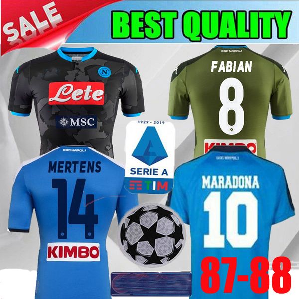 

19 20 ssc napoli soccer jersey 87 88 retro napoli koulibaly camiseta de fÃºtbol insigne maradona maillot de foot mertens football shirt, Black