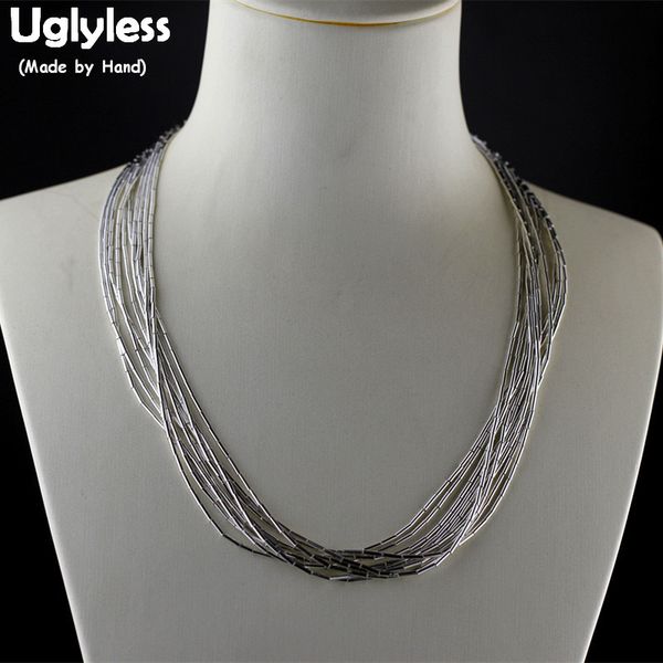 

uglyless минимализм мульти layers серебряных цепей ожерелье для женщин вечернего платья душитель 925 silver короткого длинных цепочек c134