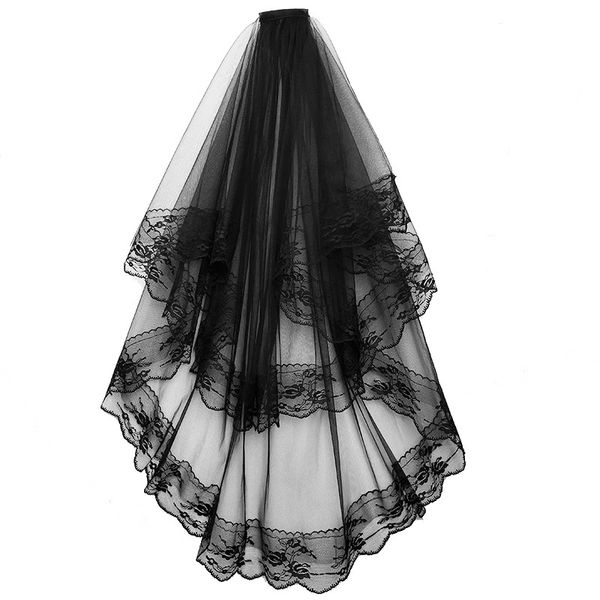 

новый дизайнер черный вуалей венчания с расческой lace два слоя тюль короткие фата аксессуары для хэллоуина платье партии