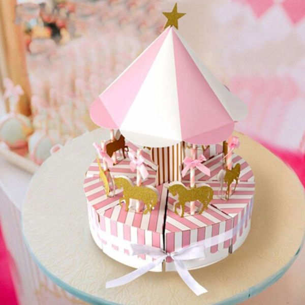 

1pc creative paper cake kids decoration carousel gift box wedding favors souvenirs for guests party baby shower anniversaire