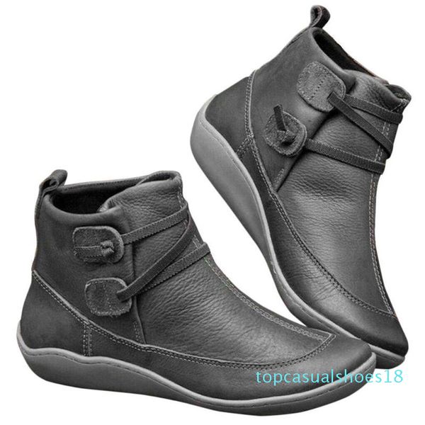 

non slip waterproof fashion arch support casual autumn vintage winter women ankle boots cross strappy walking shoes pu leather t18, Black