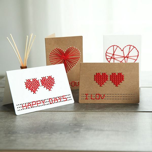 

4 pcs/set creative diy handmade love vintage kraft paper folding wedding message card with envelope blessing greeting card gift