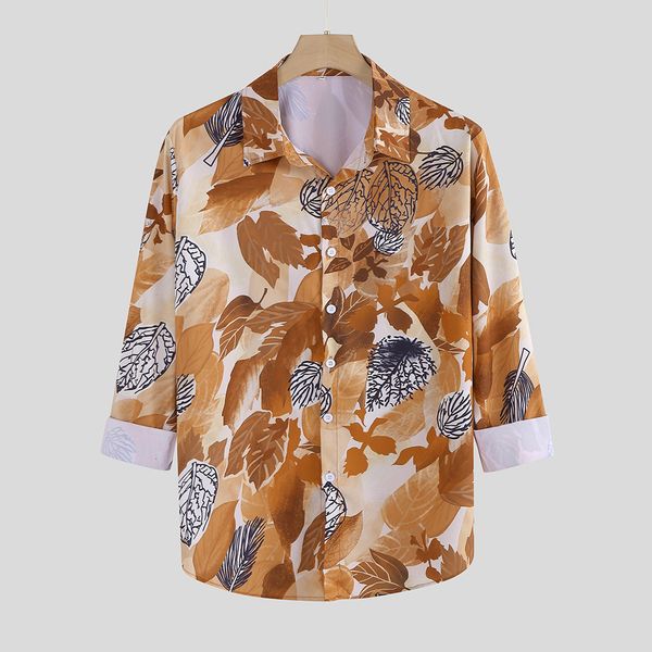 

men's fashion long sleeve blouse nice print shirt casual vacation high-street shirt 2019 autumn new turndown collar blouse, White;black