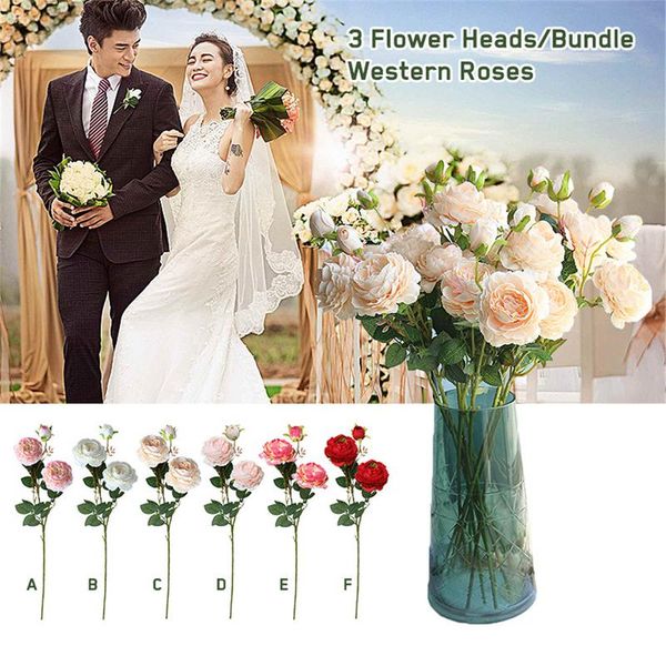 

european style core western roses 3 flower heads peony imitated artificial flowers decorations for home wedding walls party