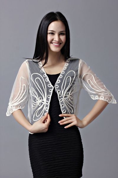 

vintage white crochet lace mesh cardigan femme half sleeve v collar gauze embroidery floral short shrug sunscreen thin jacket, White;black