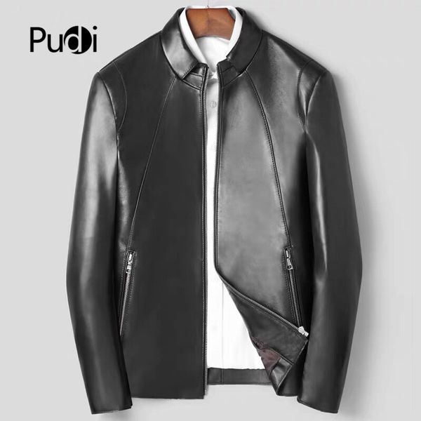 

pudi mt913 2019 новый мужской моды куртка подлинной овчины короткий отложной воротник кожаной куртки весной и осенью случайные пальто, Black;brown
