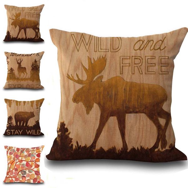 

animal deer bear wild and pillow case cushion cover linen cotton throw pillow case sofa pillowslip beddng sets drop ship 240529