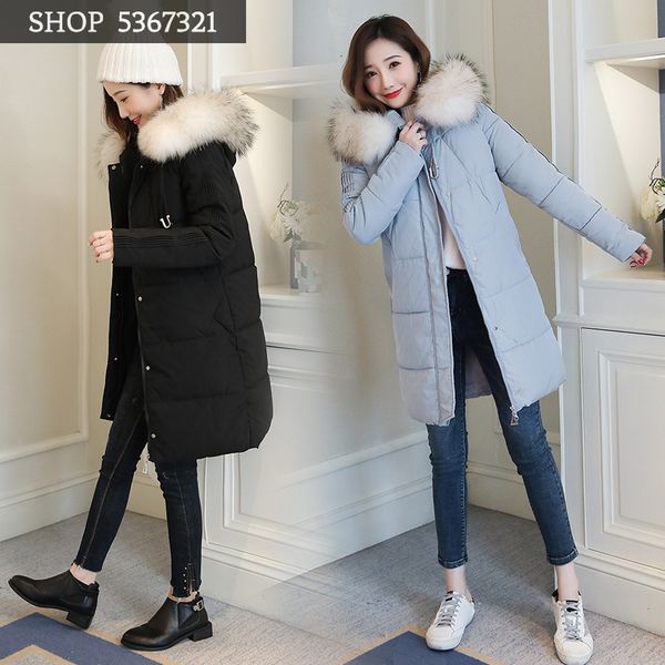 

winter suit-dress self-cultivation thickening cotton-padded clothes suit-dress long fund trend even hat down cotton tide, Black