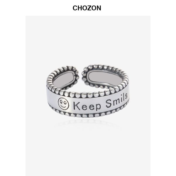 

koreans925 silver english letter keep smile opening ring inspirational word smiling face vintage finger ring thai silver jewelry, Golden;silver