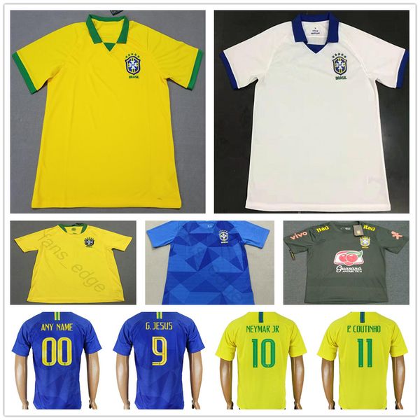 

2019 2020 brasil soccer jerseys 10 neymarjr pele g.jesus marcelo ronaldinho coutonho custom 19 20 home away yellow white football shirt, Black;yellow