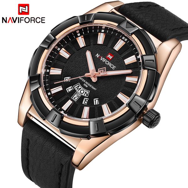 

naviforce brand men fashion casual sports watches men's quartz date clock man waterproof leather wrist watch relogio masculino, Slivery;brown
