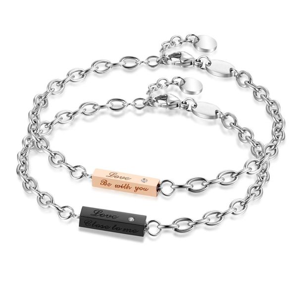 

moonrocy titanium steel couple bracelets punk jewelry words fadeless gift bangle love be with you dropshipping for women men, Black