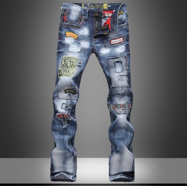 

2020 trend washed cotton jeans ripped trend slim jeans, Blue