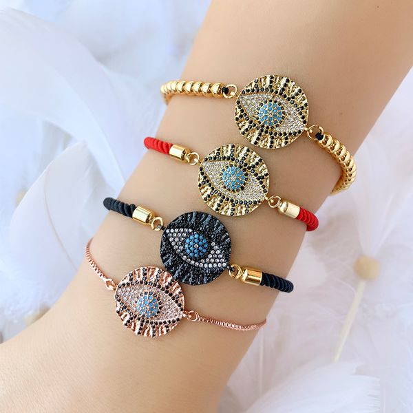 

fashion boho bohemian colorful turkish evil eye bar rainbow bracelets for women gold color copper rainbow cz charm bracelets, Black