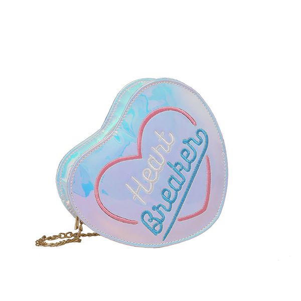 

handbag female 2019 new korean chains girls laser shoulder bag heart shaped messenger bag pu letter crossbody women's clutch