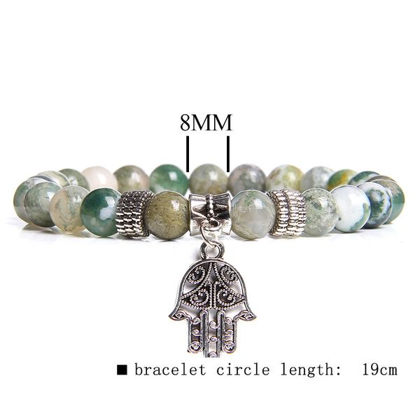 

handmade women bracelet natural stone pink zebra beads bracelet silver hand fatima evil eye charm bracelet for women men jewelry, Black