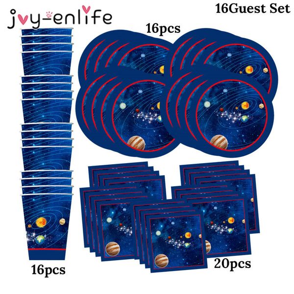 

52pcs outer space solar system planet galaxy party 16 guest kids birthday party disposable tableware paper plates cups napkins