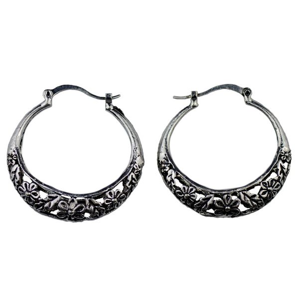 

big hoop earrings for women earings vintage hollow out flower silver tone ethnic fashion jewelry, Golden;silver