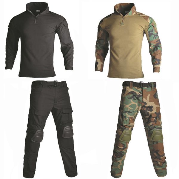 

tactical frog set shirt+pants+knee elbow pads outdoor paintball ghillie suit uniform camouflage hunting clothes, Camo