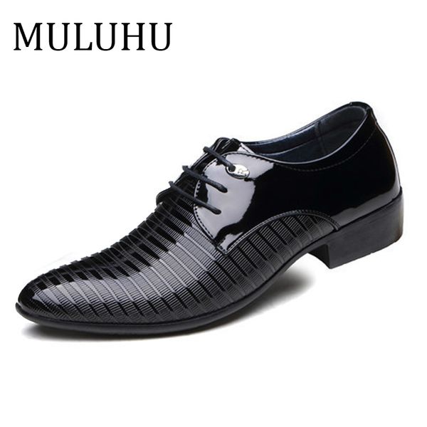 

muluhu men formal shoes leather men casual leather shoes male lace up business office wedding dropshipping, Black