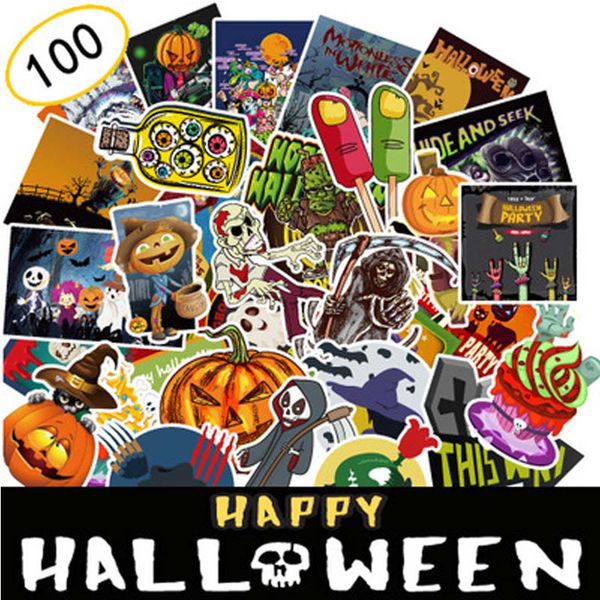 Etiquetas horríveis impermeáveis ​​100 pcs adesivos de motocicleta de carro de Halloween e decalques com vampiro abóbora bruxa Frankenstein Zombie