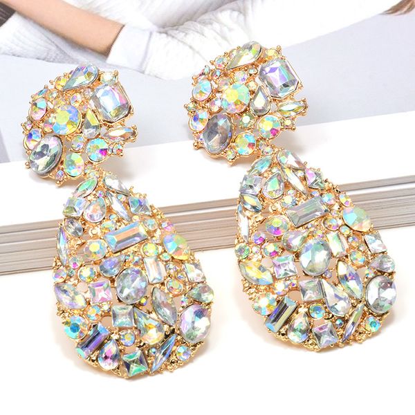 

wholeslae za new colorful crystals drop earrings fine jewelry accessories for women fashion trend rhinestone pendientes bijoux, Silver