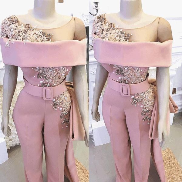 

abendkleider luxury long mermaid pink beaded crystals elegant pants evening party dresses robe de soiree jumpsuit prom gowns
