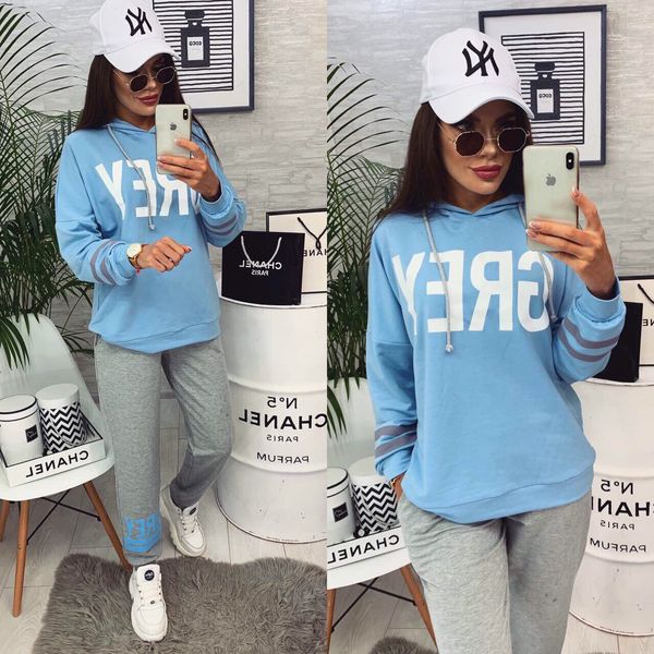 

2019 women's sportswear two piece set2019 women's letter solid color sportswear suit, Gray