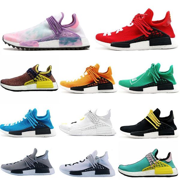 

nmd human race trail pharrell mens womens running shoes black white yellow red nerd sport outdoor sneakers size 36-45