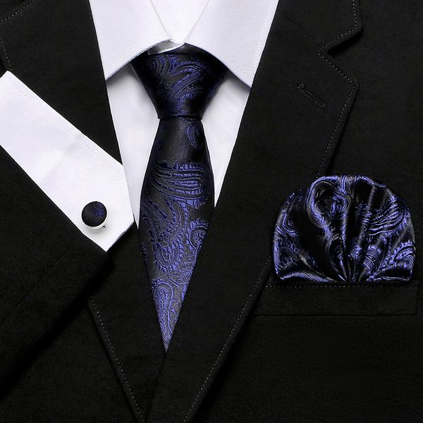 

7.5cm business tie gravata hanky cufflinks set mens tie for wedding party brand paisley set 100% silk jacquard mens necktie, Blue;purple