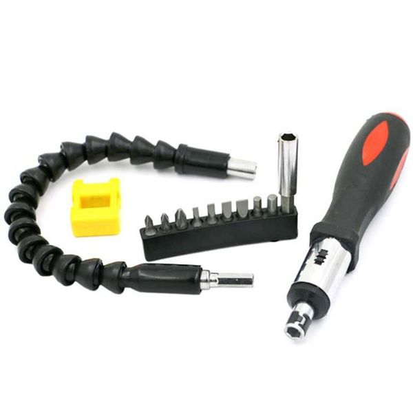 

two-way ratchet screwdriver set hand tools kit with universal flexible shaft screwdriver bits connected rod magnetizer
