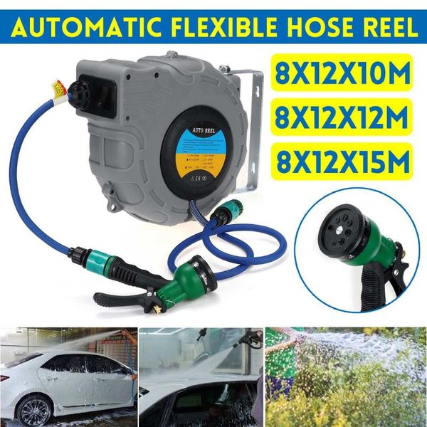 

wall mounted automatic reel 10/12/15m retractable garden hose pipe reel water outdoor spray water garage tool car cleaning tools