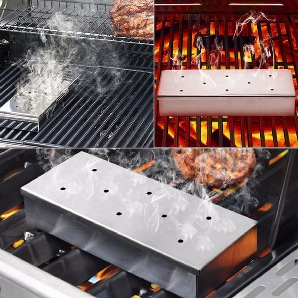 

bbq tools wood chips smoker box for indoor outdoor charcoal & gas barbecue grill meat infused smoke flavor accessories smokerbox