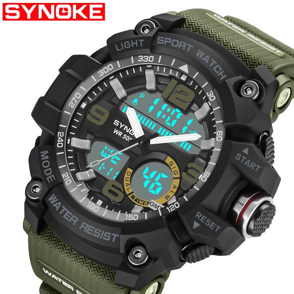 

synoke 2018 new luxury style men's sports watch led digital watch waterproof men's relogio masculino, Slivery;brown