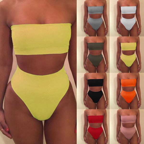 

women bikini set off shoulder wrapped chest solid push beachwear no swimwear swimsuit bandage pad up a4z0, White;black