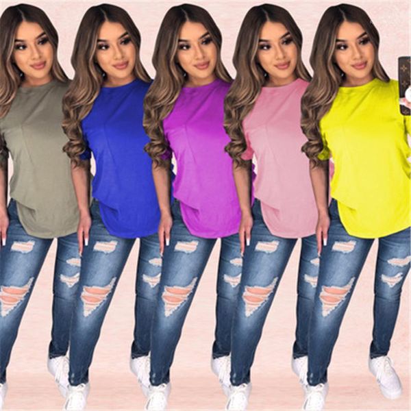 

short sleeve designer summer new female casual loose ladies tshirt round neck tee solid color shirt women sports home, White