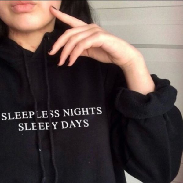 

sleepless nights sleey days hoodies 3d women fashion slogan pullover grunge tumblr cotton aesthetic sweatshirt causal autumn top, Black