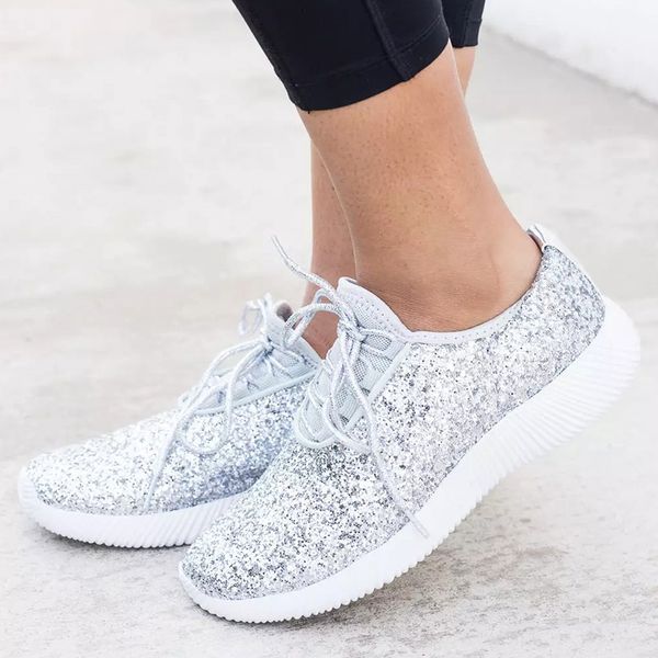 

women flats bling sliver glod women sneakers 2019 new basket chaussures femme plus size flat casual shoes 255, Black
