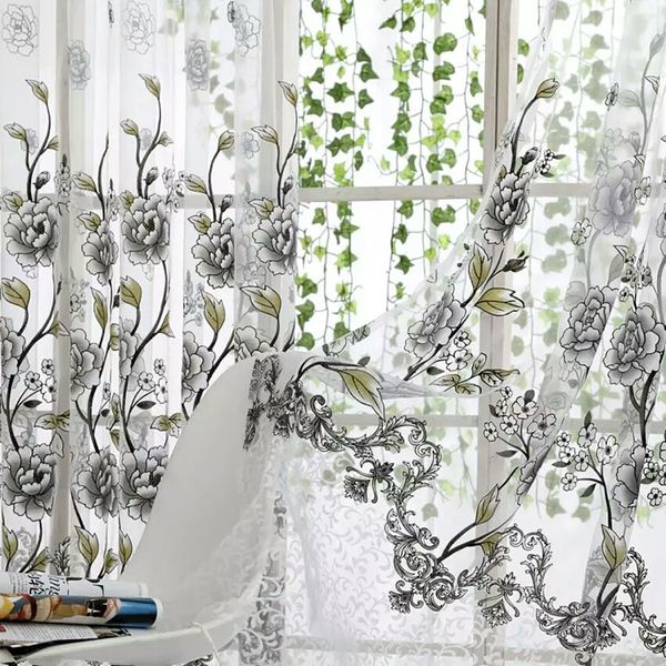

gray/ blue/ purple flower tulle curtains for living room bedroom kitchen sheer window treatment modern short curtain panel drape