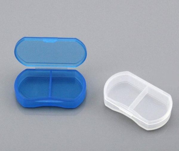 Mini portapillole in plastica da viaggio portatile Custodia per medicinali 2 scomparti Scatola portaoggetti per gioielli con perline SN3057